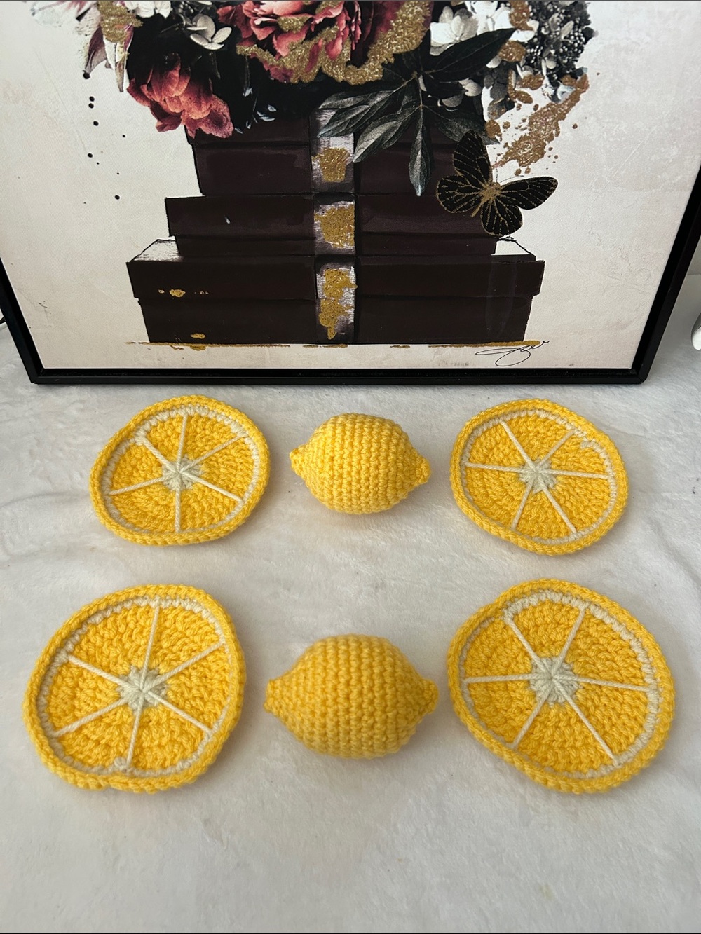 4 piece Handmade Crochet Lemon Coaster Set